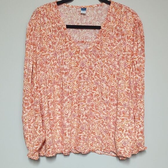 H&M Orange Long Sleeve Relaxed Blouse with Ruched Details - Picture 1 of 7